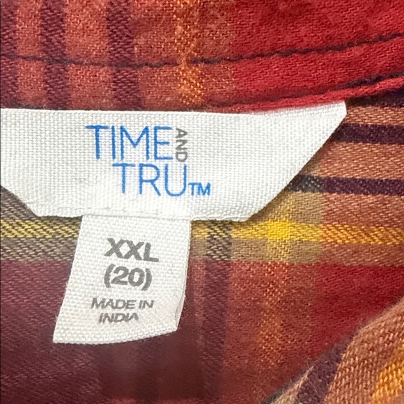 Time and Tru Women's Plaid Button Down Shirt - Red, Yellow, and Blue - Picture 2 of 3